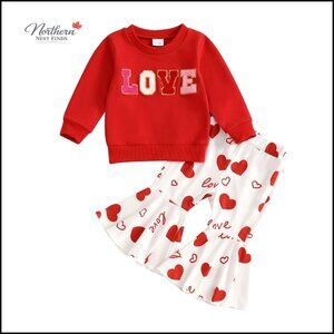 Toddler Girls Sweatshirt and Flare Pants Set, Cotton Blend, Elastic Waist
